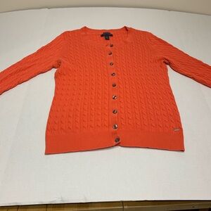 Tommy Hilfiger Women’s Cable Knit Cardigan Sweater Deep Coral Size M
3/4” sleeve